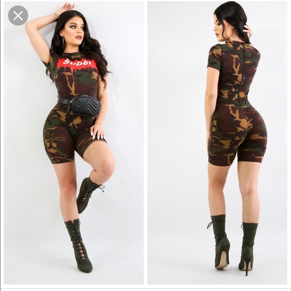 camo jumpsuit shorts